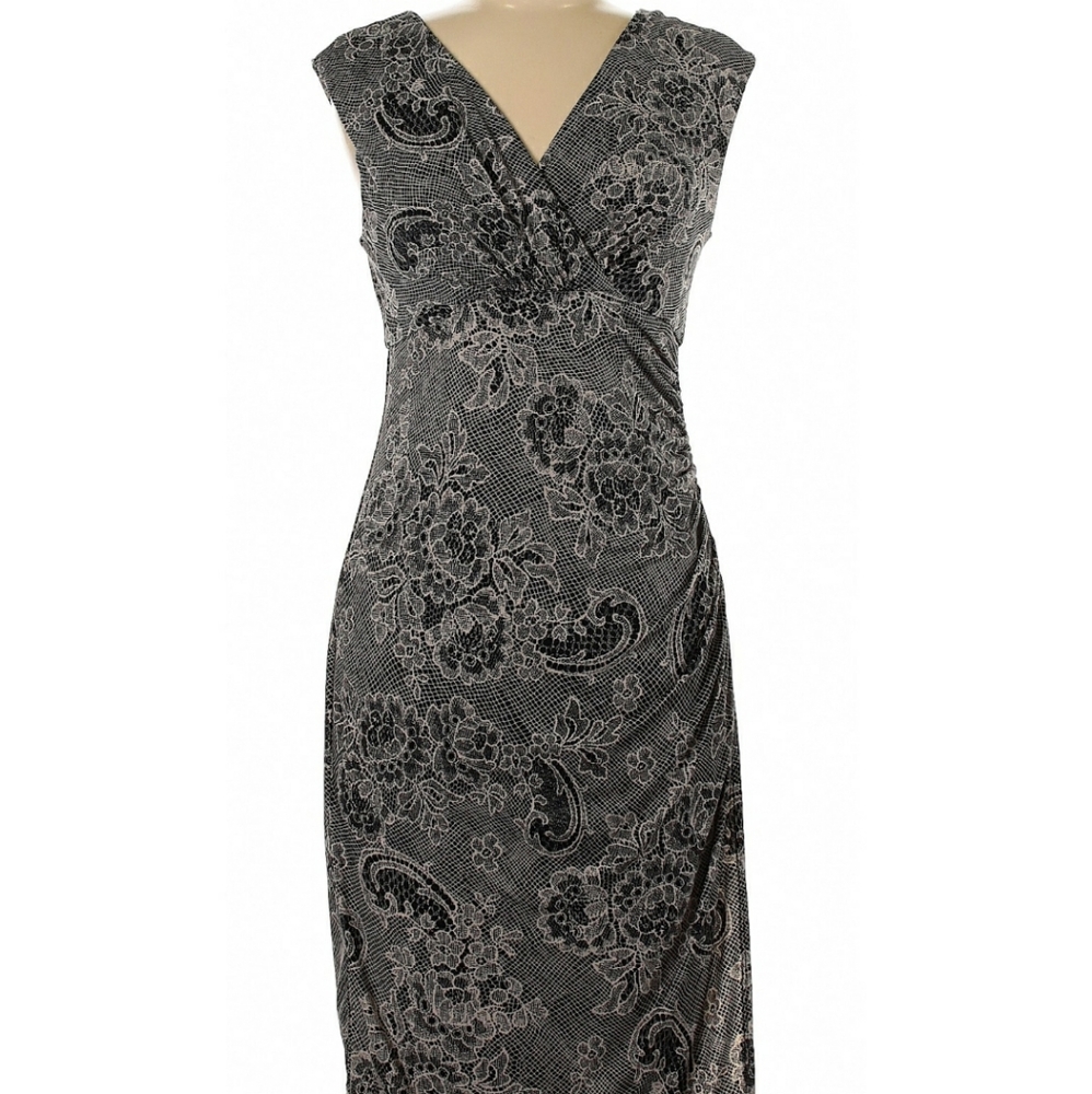 London Times Black & Cream Pattern Dress
